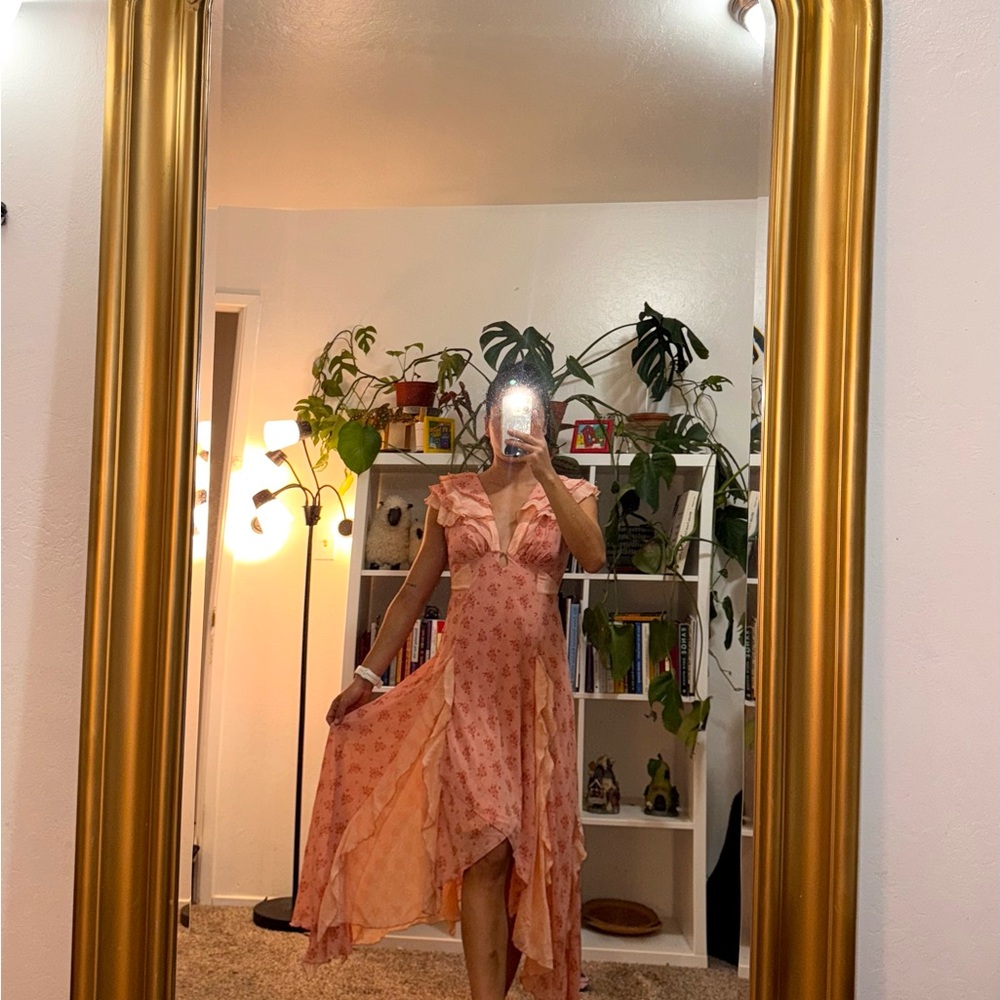 Free People Joaquin Floral Pink Peach Maxi Dress